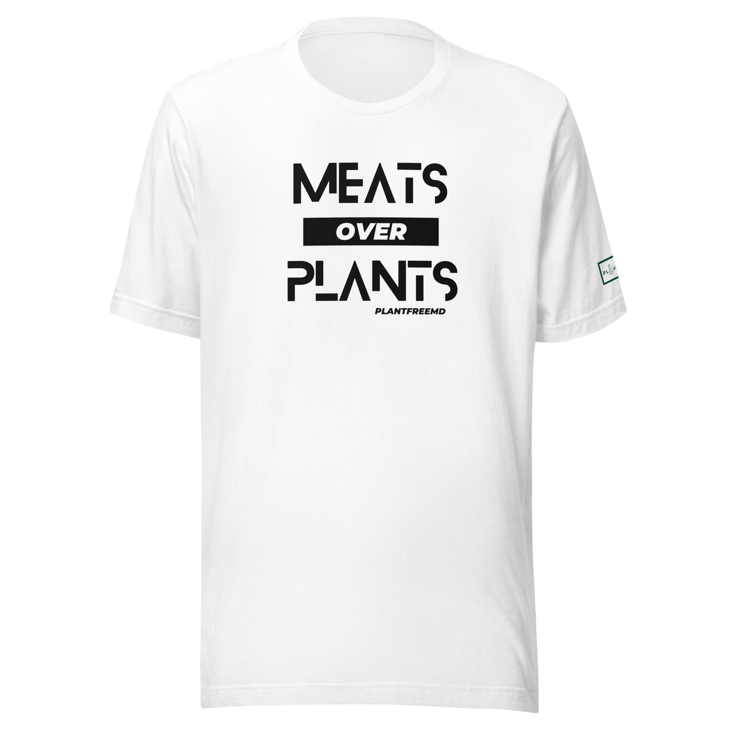 Meats Over Plants Unisex T-shirt Dark w/Embroidery Left Sleeve